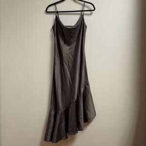 SCOOP Womens Y2K Midi Dress Size S Brown Satin‎ Cowl Neck Asymmetric Going Out